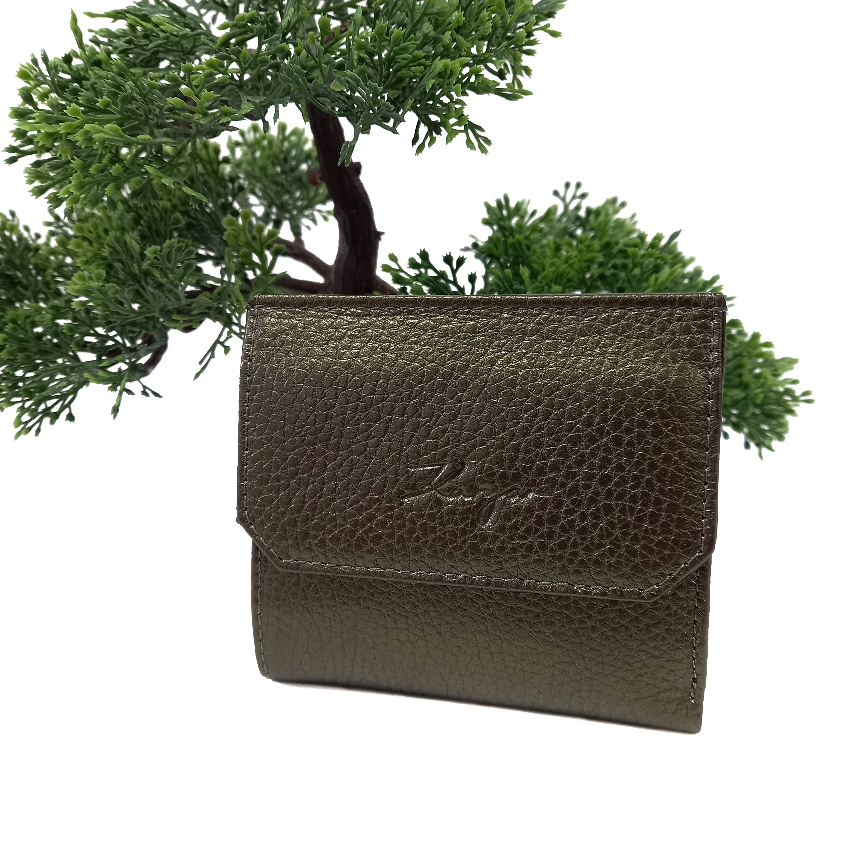 

Кожаный маленький кошелек женский Karya хаки 1066-084