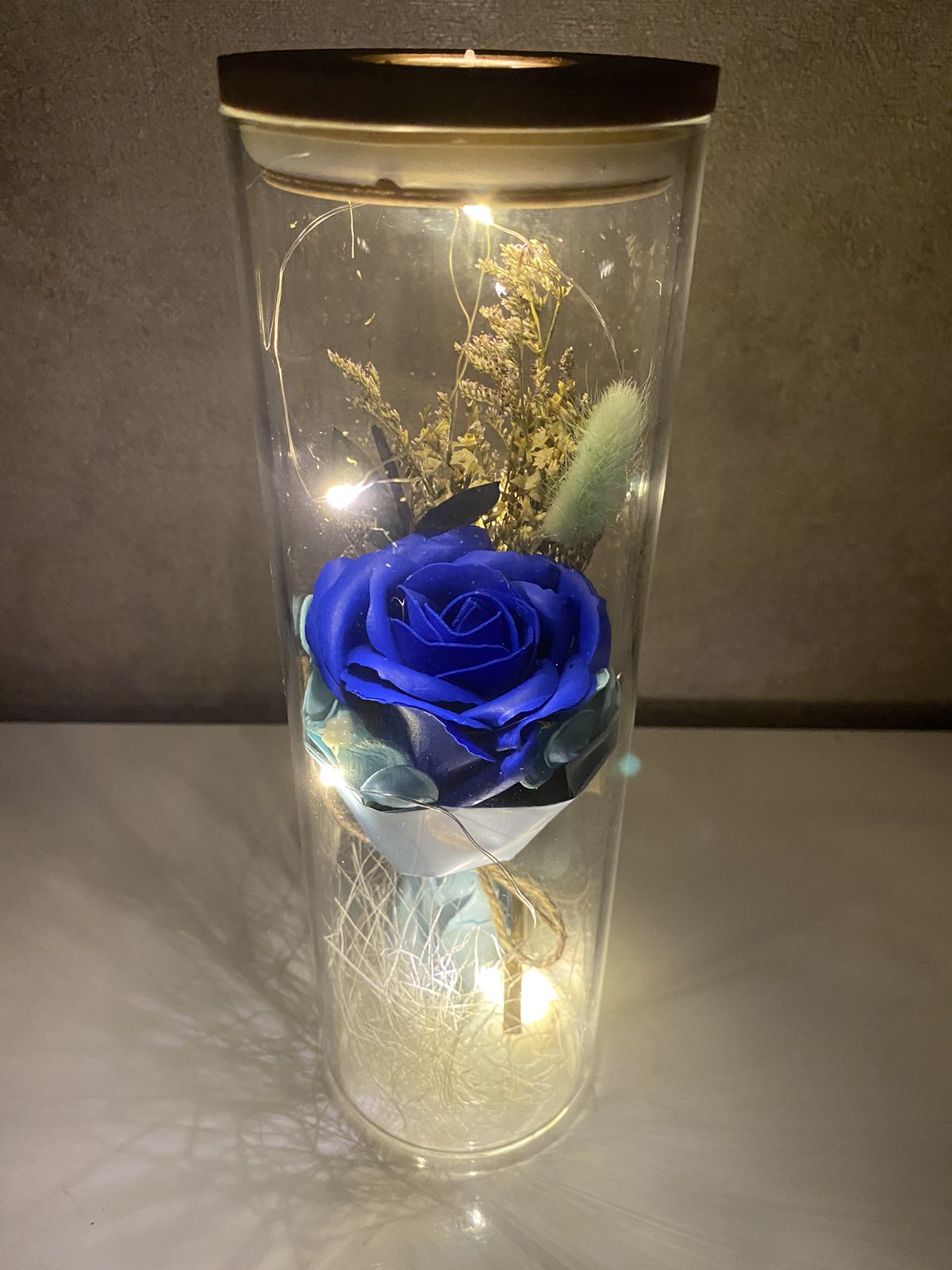 

Роза в стеклянной прозрачной колбе Just for You цветок с LED подсветкой 25 см Синяя (Rose-S1)