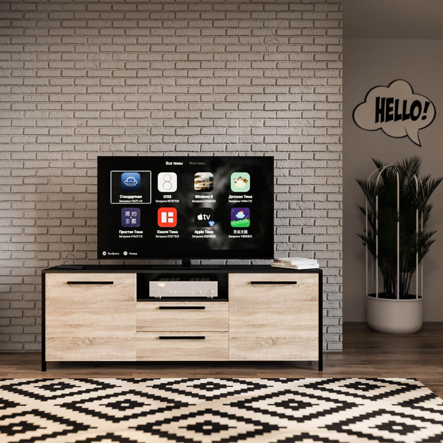 

Тумба под телевизор Fenster UNTV 07B 60×155×36,5 Дуб сонома/Чёрный
