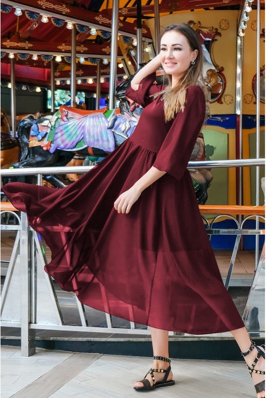 

Красивое платье с пышной юбкой Look and Buy Ренессанс  бордовое, Красивое платье с пышной юбкой Look and Buy Ренессанс 50 бордовое