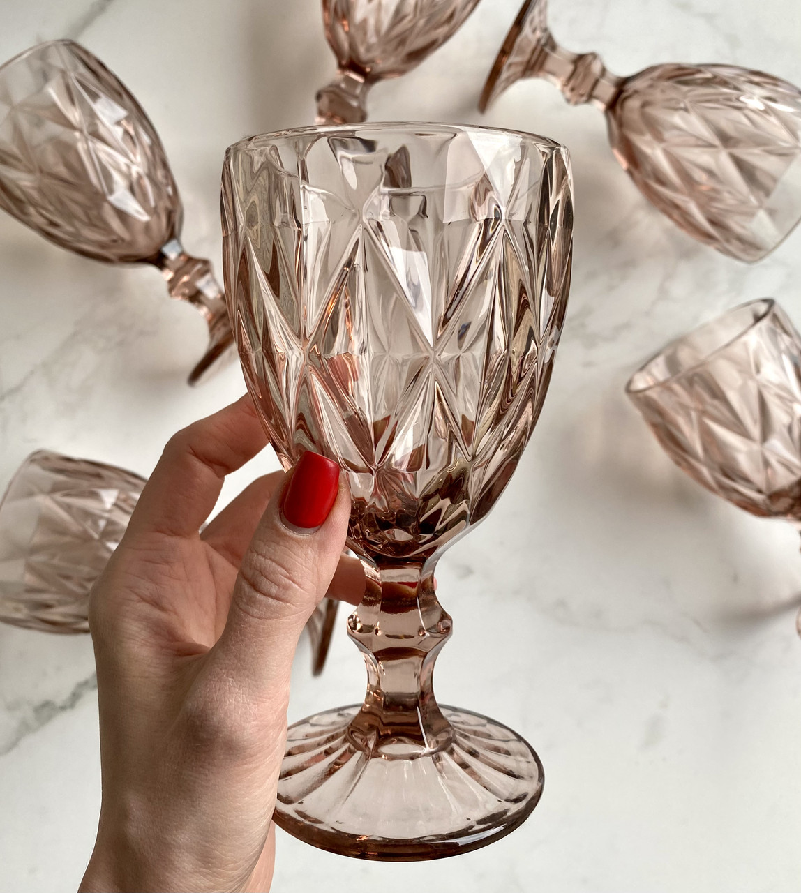 Набор бокалов для вина из цветного стекла SNT Розовые 340 мл 6 шт ...