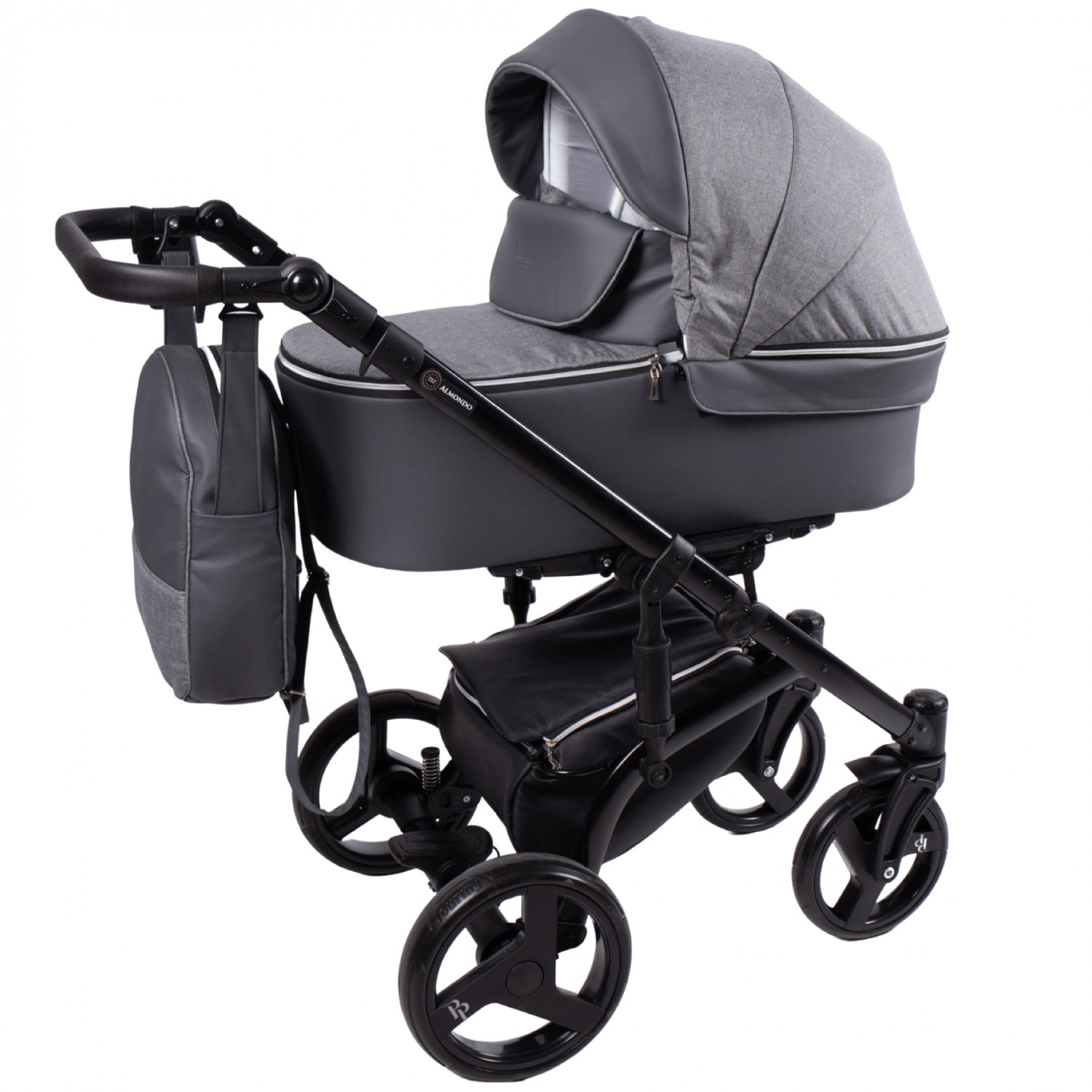 

Універсальна коляска 2 в 1 Baby Pram Almondo Еко-шкіра + Тканина (Сірий)