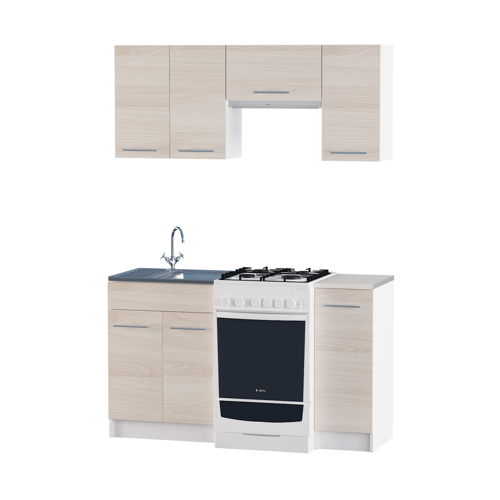 

Кухня модульная Эко Omni Home № 3 набор 1.4 м Ясень Шимо светлый + столешница и мойка накладная с сифоном