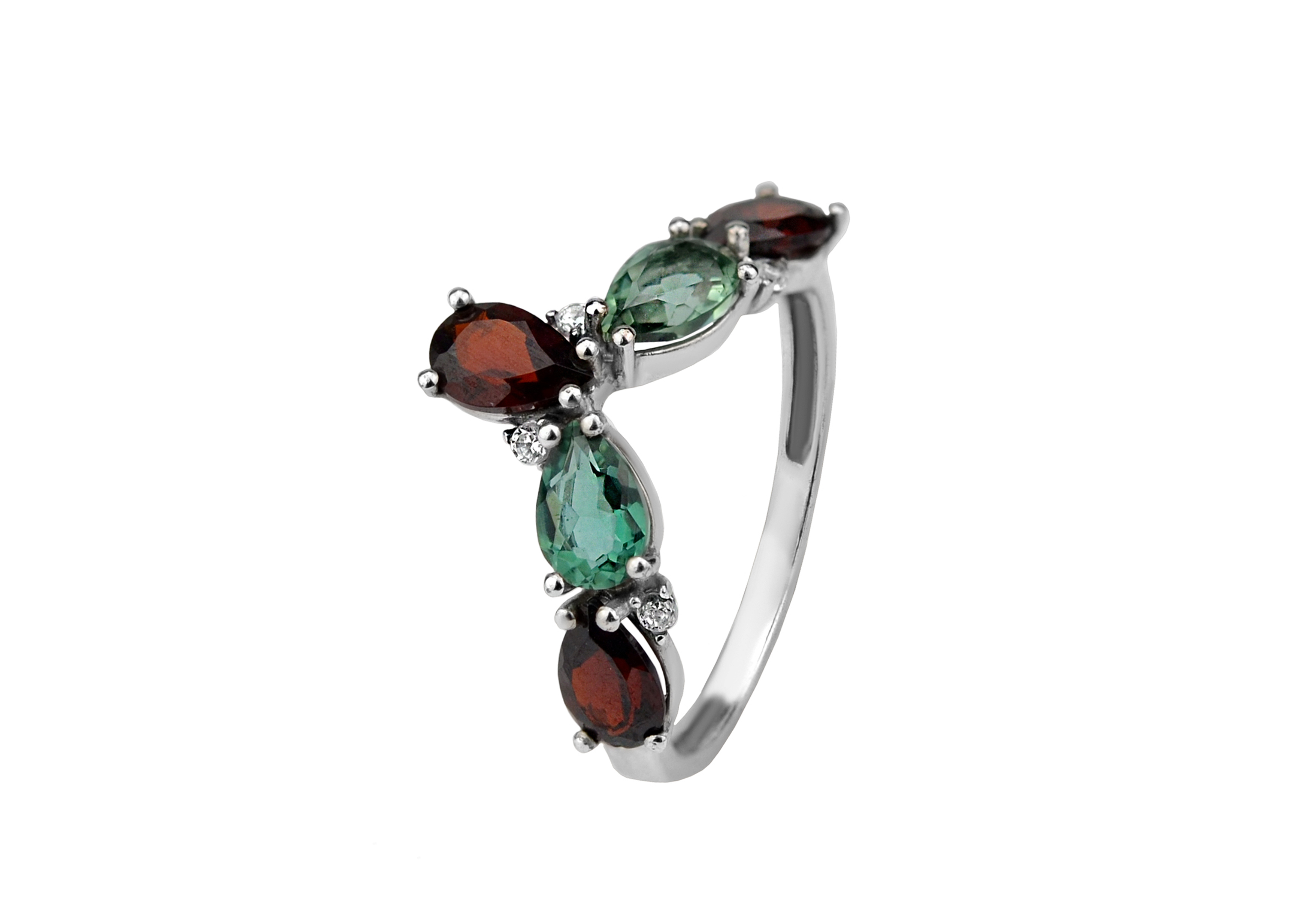 

Кольцо серебряное с зелёным кварцем и гранатом Яркость 1344/1р з кварц гранат, 18 размер