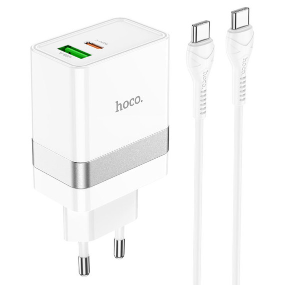 

Сетевое Зарядное Устройство 1USB + Type-C Hoco N21 PD30W+QC3.0 + Cable Type-C to Type-C (Белый)