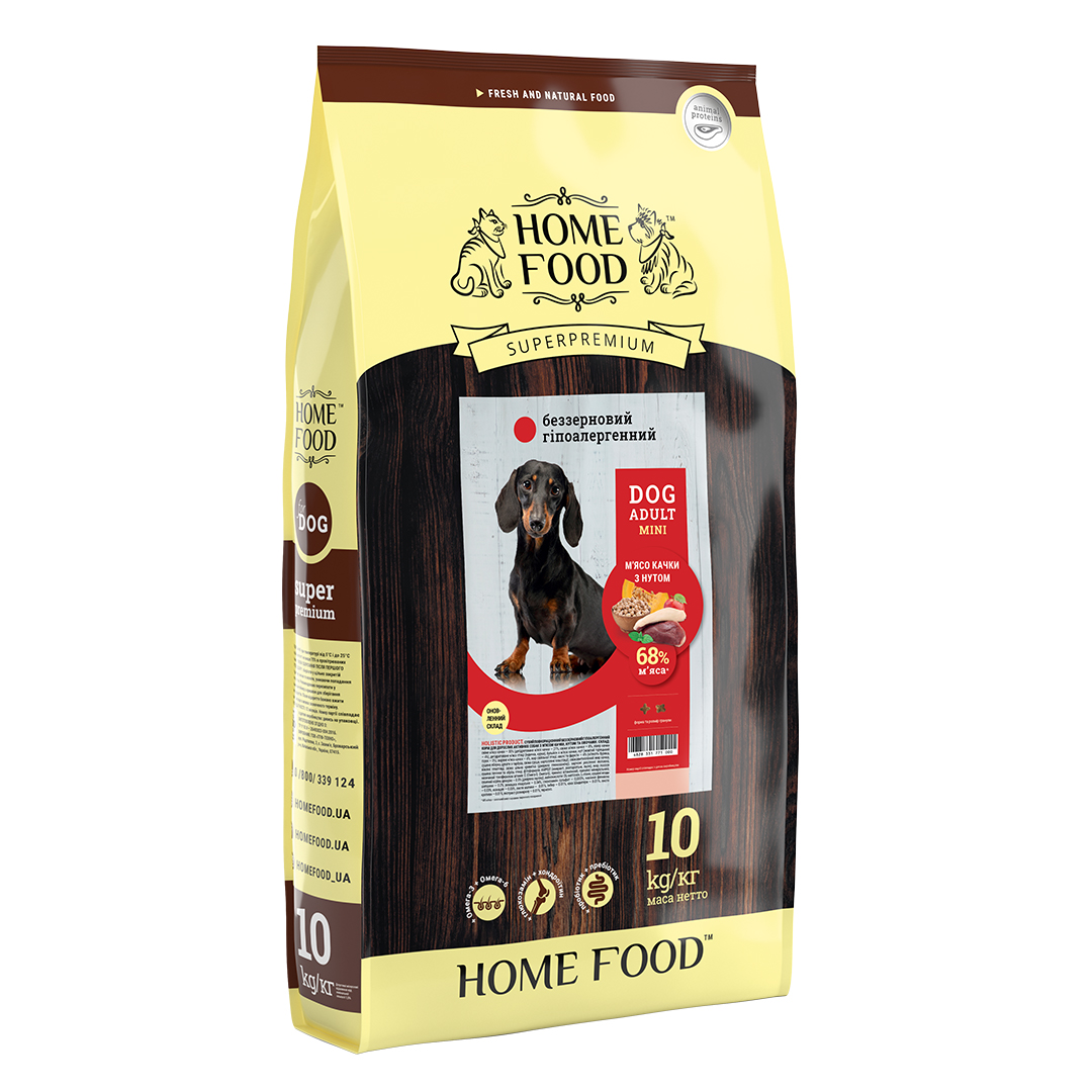 

Home Food Гипоаллергенный, беззерновой сухой корм для взрослых собак средних и крупных пород Мясо Утки с Нутом 10 кг