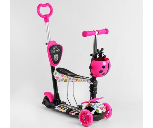 

Самокат Best scooter 5 в 1 Ladybag print 15800 , светящиеся колеса, Розовый