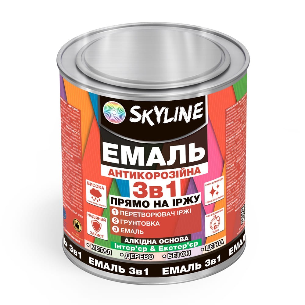 

Эмаль алкидная 3 в 1 по ржавчине антикоррозионная «Skyline» Белый 2.5 кг