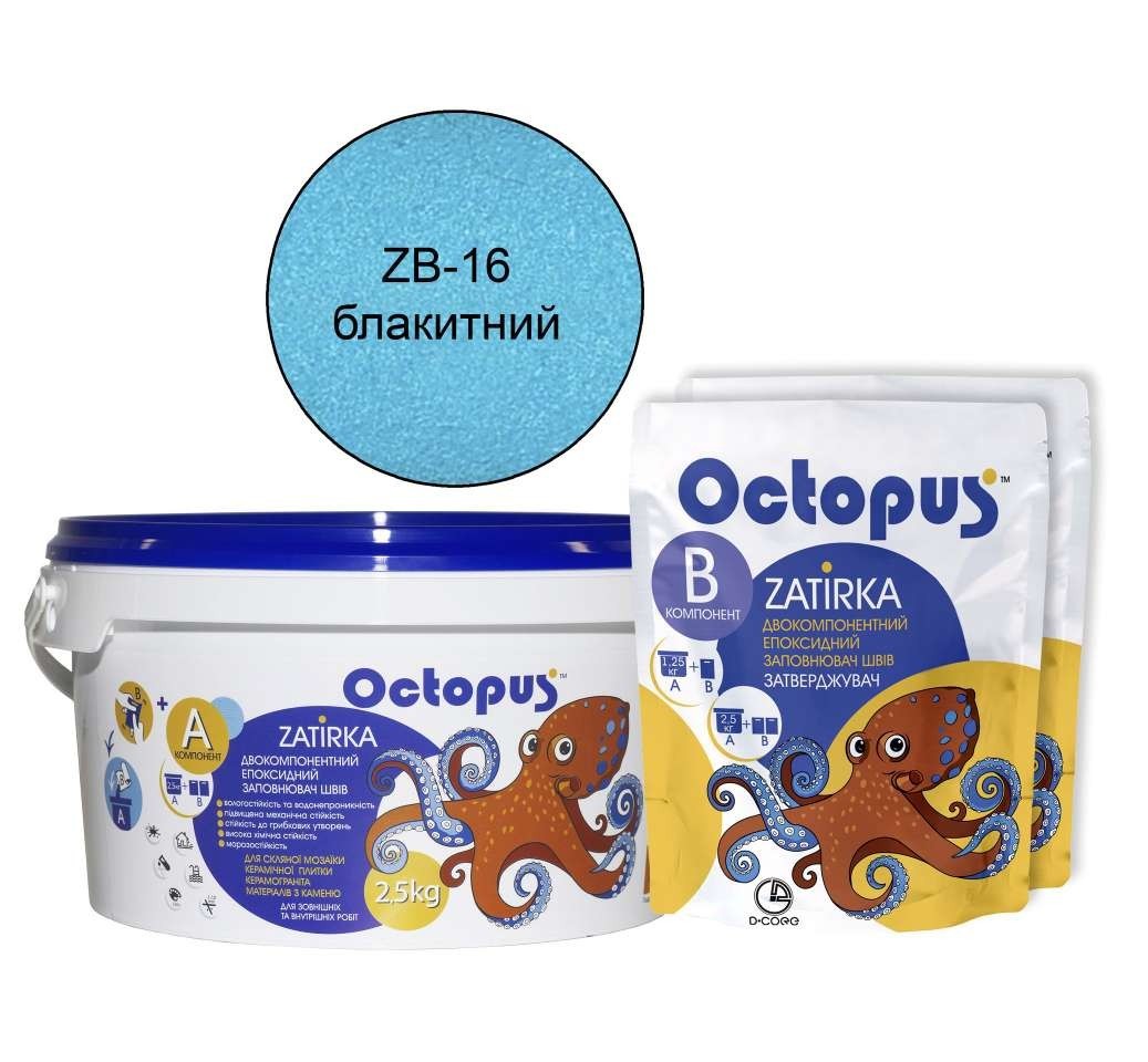 

Двухкомпонентный эпоксидный заполнитель швов "ZATIRKA", ТМ "OCTOPUS", цвет голубой 2,5 кг.