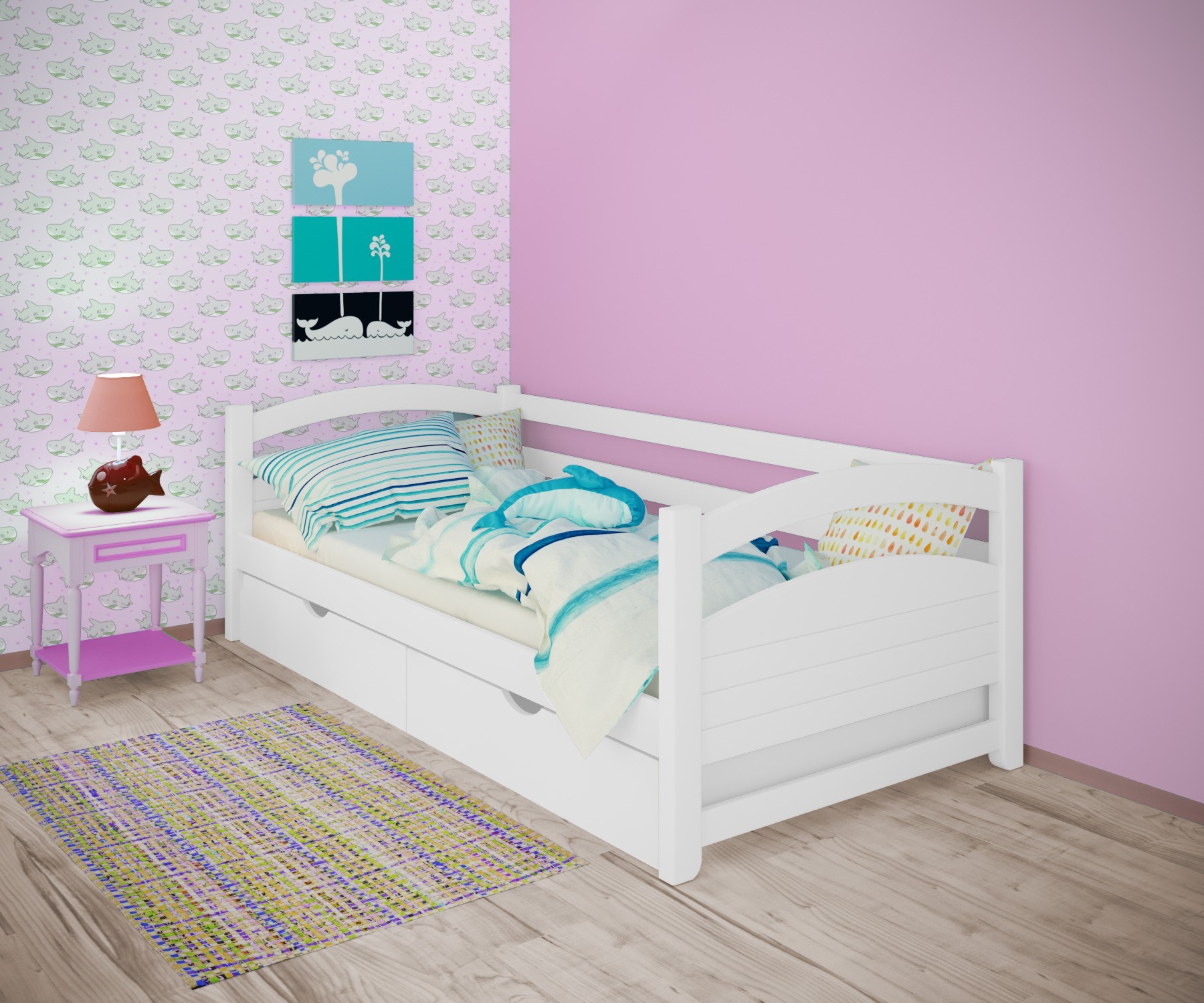 

Кровать односпальная тахта RainbowDream Милана 80х200 см белый массив ольхи, с ящиками
