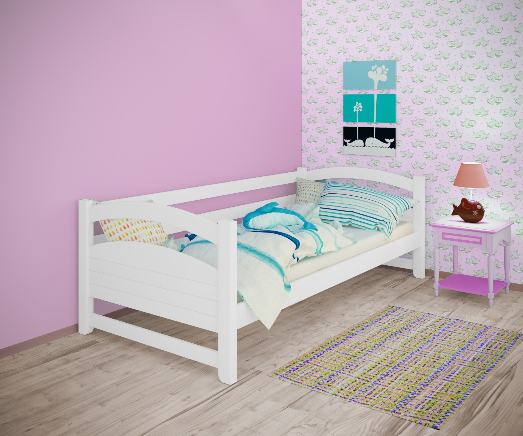 

Кровать односпальная тахта RainbowDream Милана 80х200 см белый массив ольхи, без ящиков