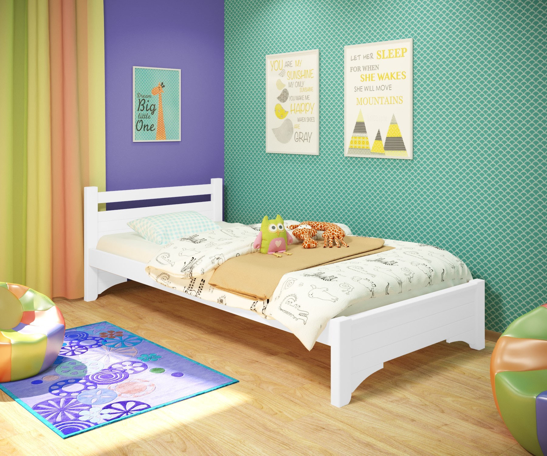 

Кровать односпальная RainbowDream Дюпон 80х200 см белый массив ольхи, без ящиков