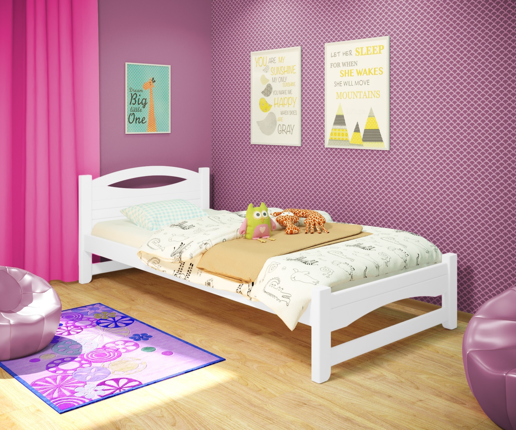 

Кровать односпальная RainbowDream Анимона 80х200 см белый массив ольхи, без ящиков