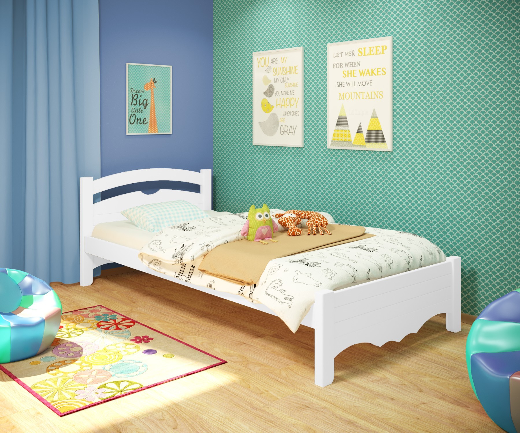 

Кровать односпальная RainbowDream Фирина 80х190 см белый массив ольхи, без ящиков