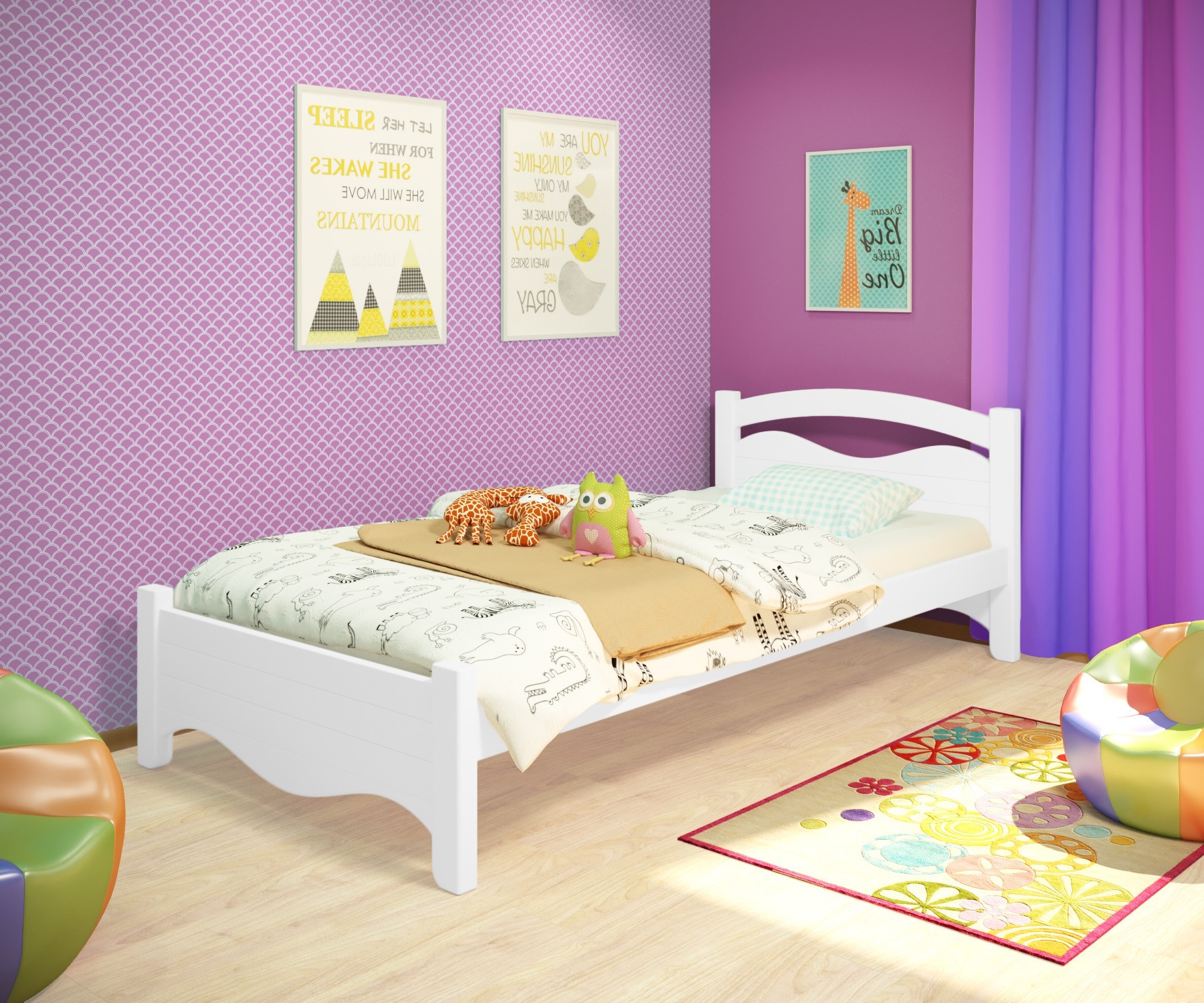 

Кровать односпальная RainbowDream Фабертино 80х200 см белый массив ольхи, без ящиков
