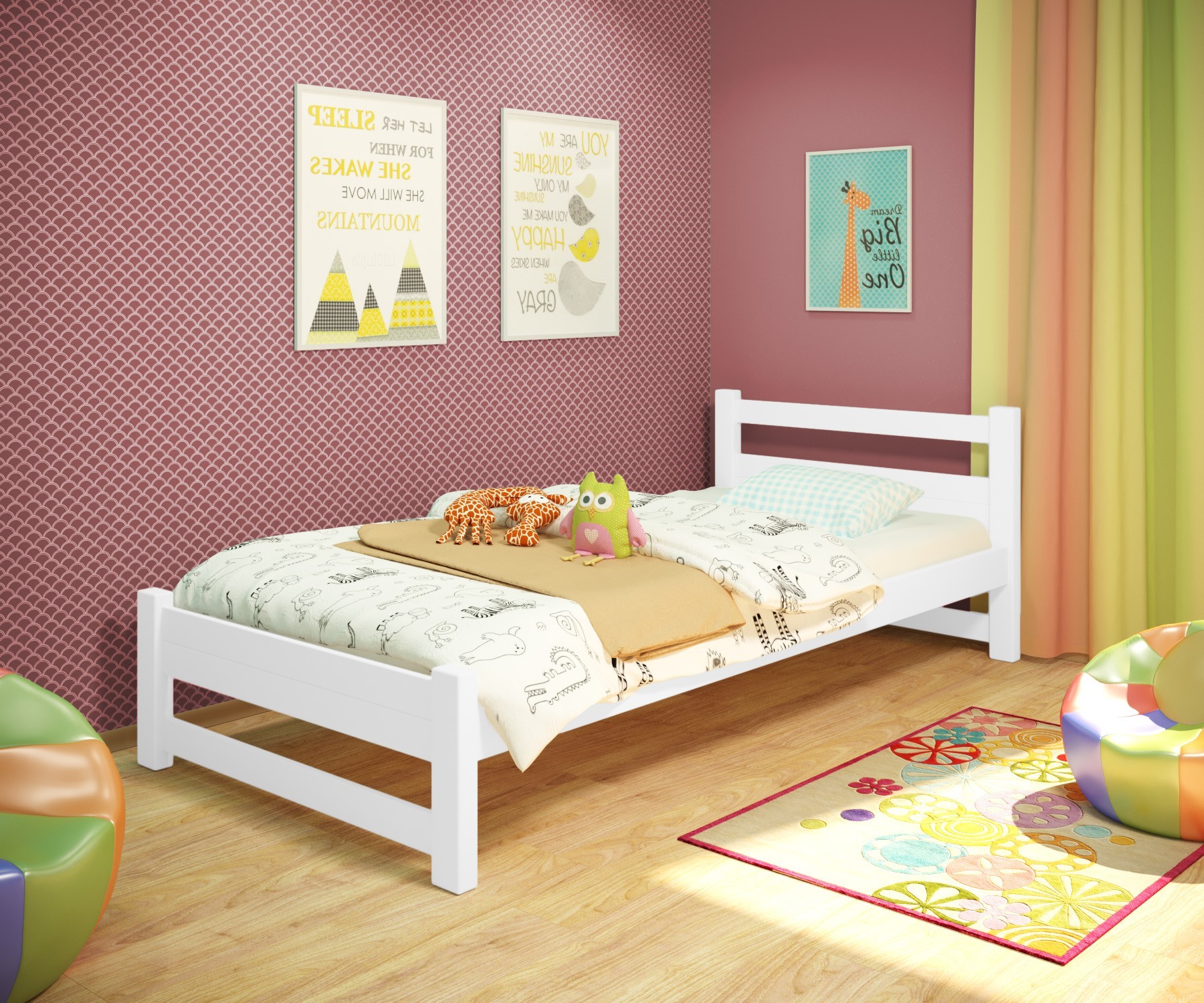 

Кровать односпальная RainbowDream Филипп 80х190 см белый массив ольхи, без ящиков