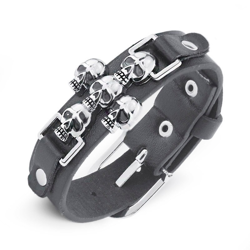 

Мужской кожаный браслет Skull Сross 13000
