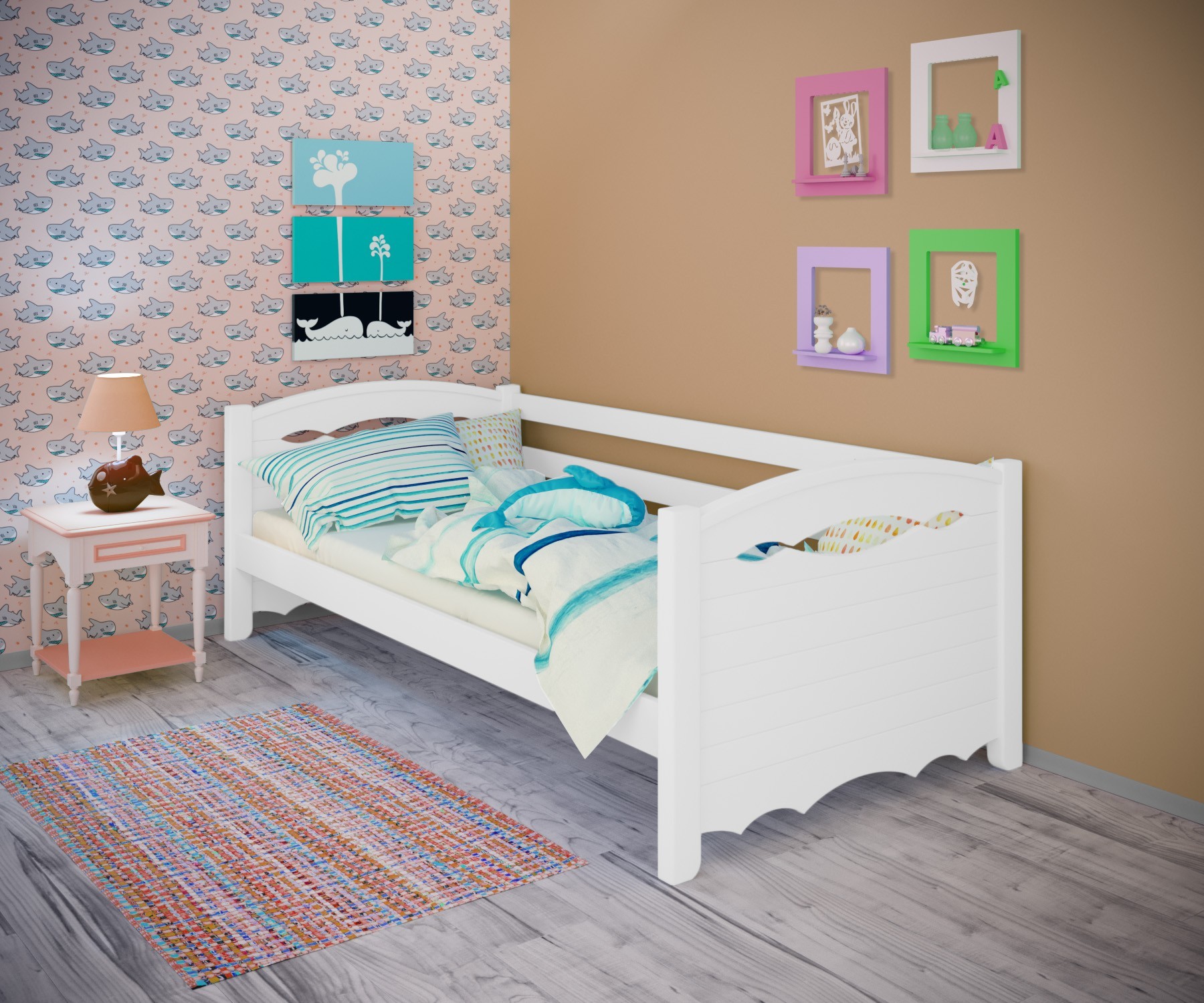 

Кровать односпальная тахта RainbowDream Новус 80х190 см белый массив ольхи, без ящиков