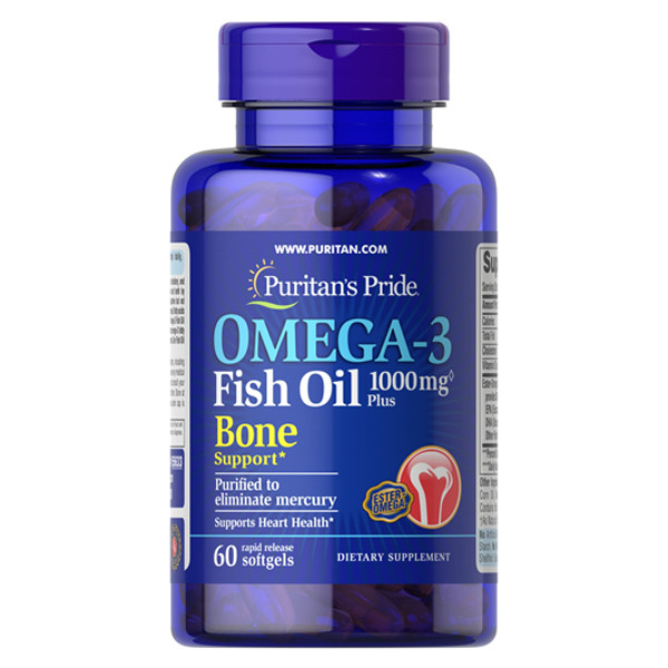 

Жирные кислоты Puritan's Pride Omega-3 Fish Oil 1000 мг Plus Bone Support 60 капсул