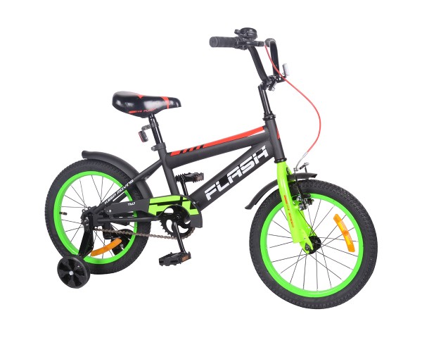 

Двухколесный велосипед Tilly FLASH 16", Черно-зеленый
