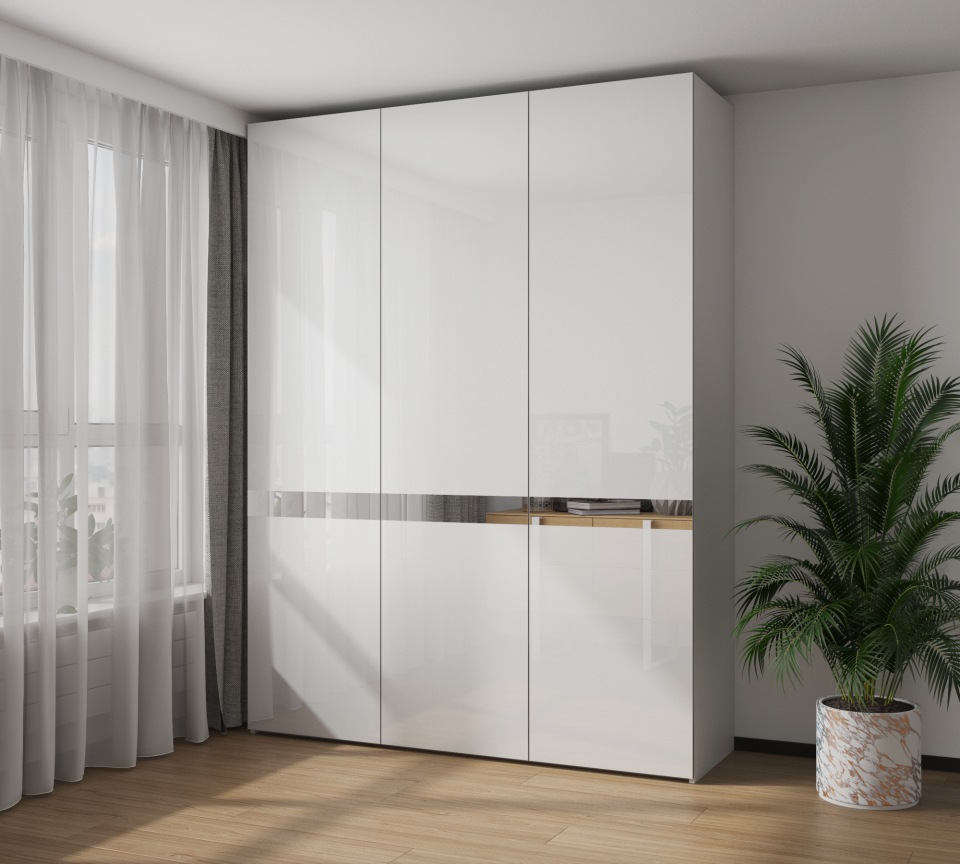 

Шкаф VitalMebli Line 150-2 трехдверный 1500х560х2400 мм Белый корпус + двери Lacobel с вставкой зеркало