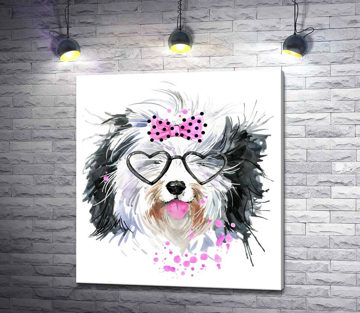 

Картина ArtPoster Черно-белая собака в очках и с бантиком 130x142 см Модуль №1