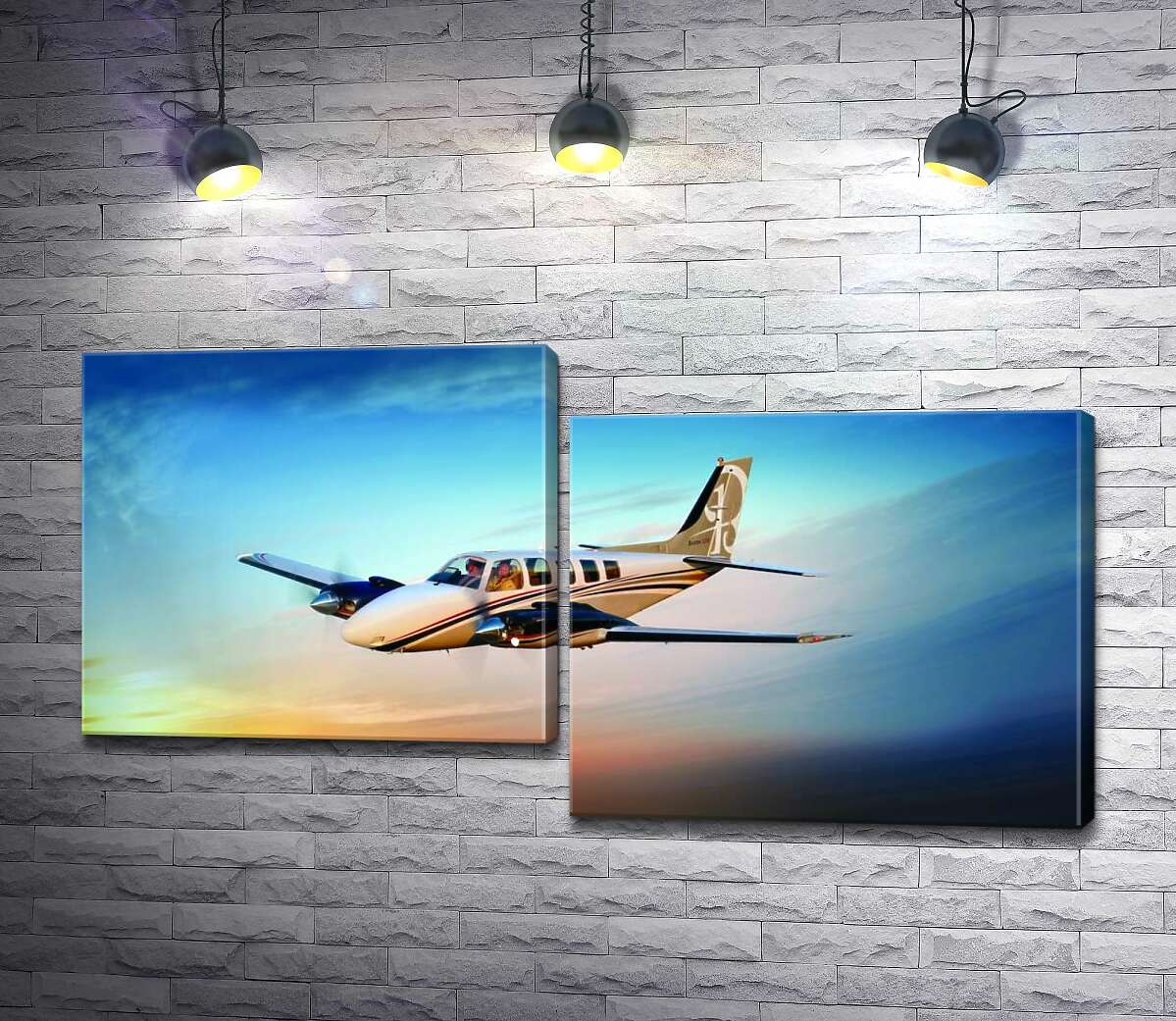 

Модульная картина ArtPoster Американский самолет Beechcraft Bonanza среди горящего запада 130x69 см Модуль №5