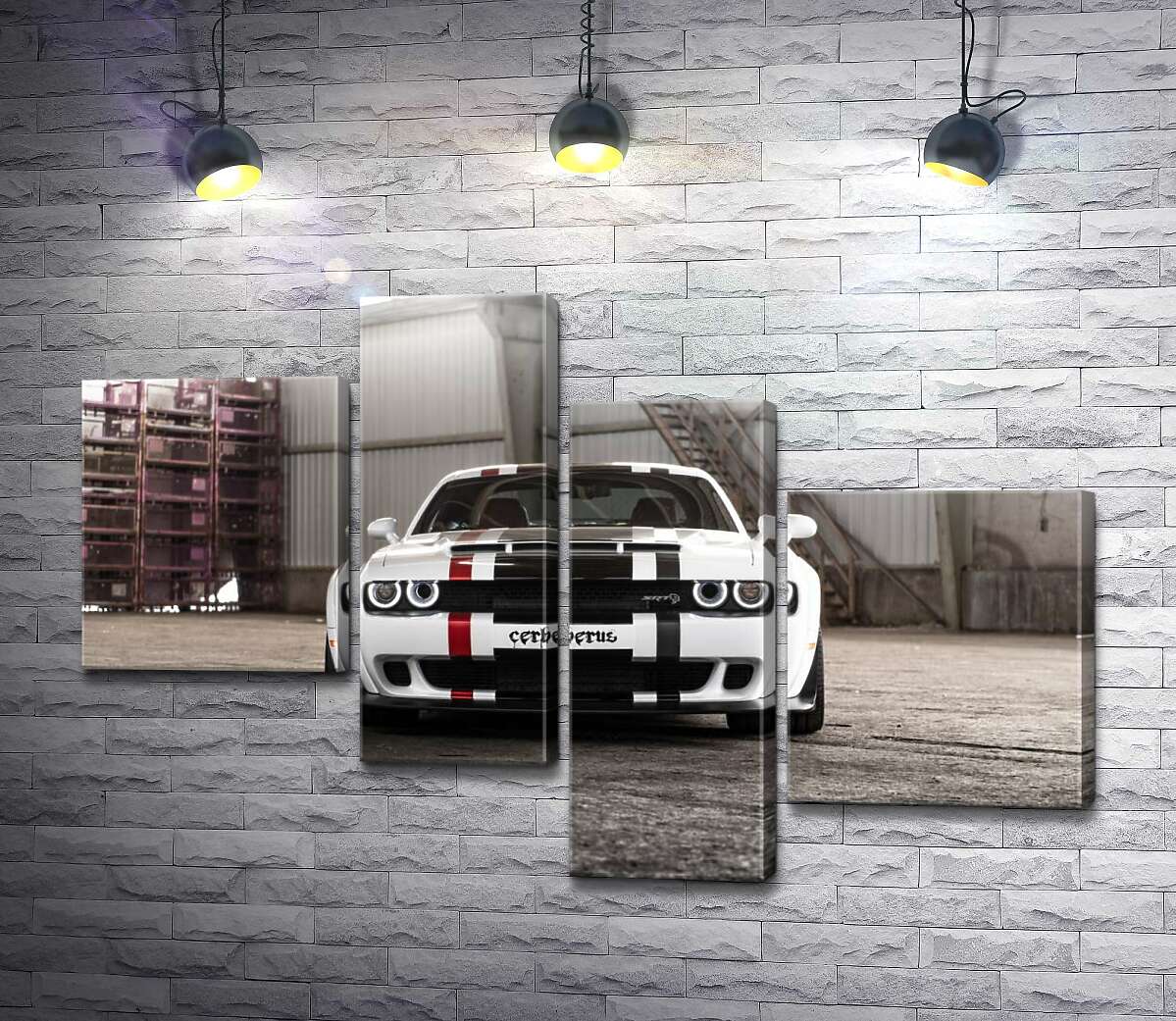 

Модульная картина ArtPoster Белая модель автомобиля Dodge Challenger Hellcat 130x89 см Модуль №20