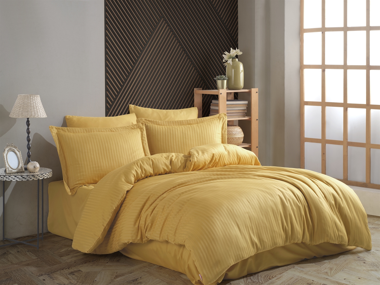 

Евро комплект постельного белья HOBBY Exclusive Sateen Diamond Cizgili горчичный 200*220