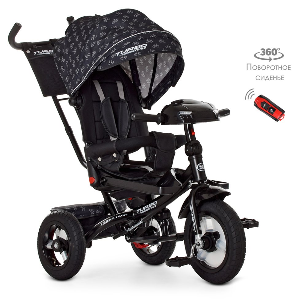 

Велосипед трехколесный TURBO TRIKE M 4060HA-22V с mp3 плеером, usb, пультом, музыкальными и световыми эффектами на руле и поворотным сиденьем черно-серый