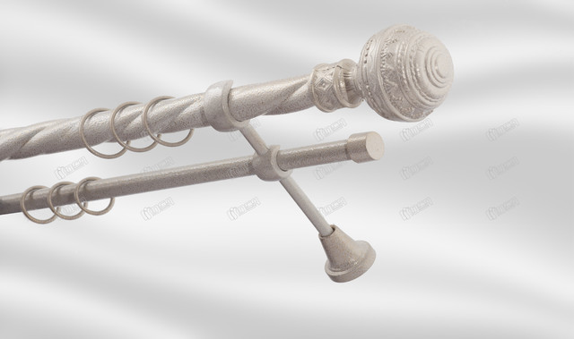 

Карниз для шторы PLASTIDEA металлический двойной витой диаметр 25-16 мм. с прищепками Белое золото Арабеска 200 см.