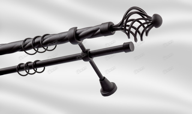 

Карниз для шторы PLASTIDEA металлический двойной витой диаметр 25-16 мм. с прищепками Чёрный Арезо 200 см.