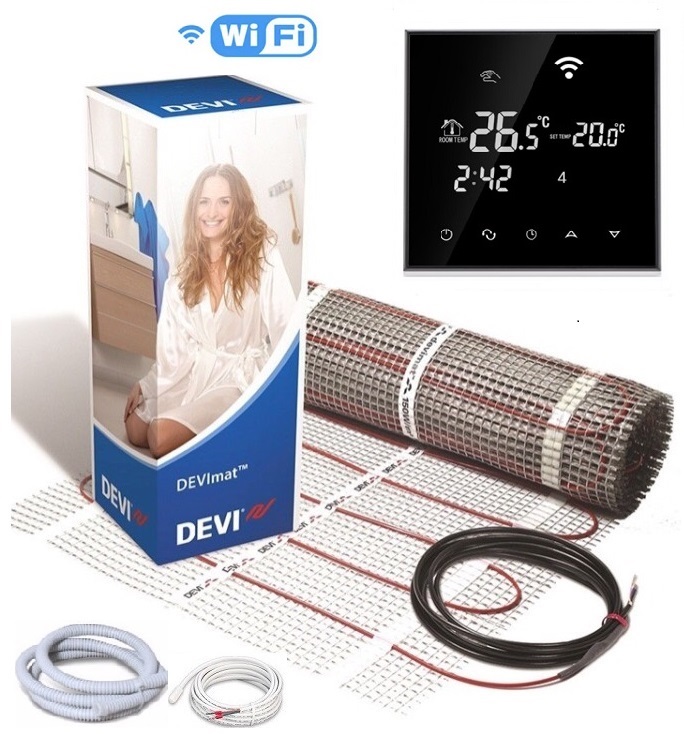 

Теплый пол DEVI двухжильный мат DTIR-150 3 м2 c программируемым сенсорным WiFi Black терморегулятором в комплекте(T00759)