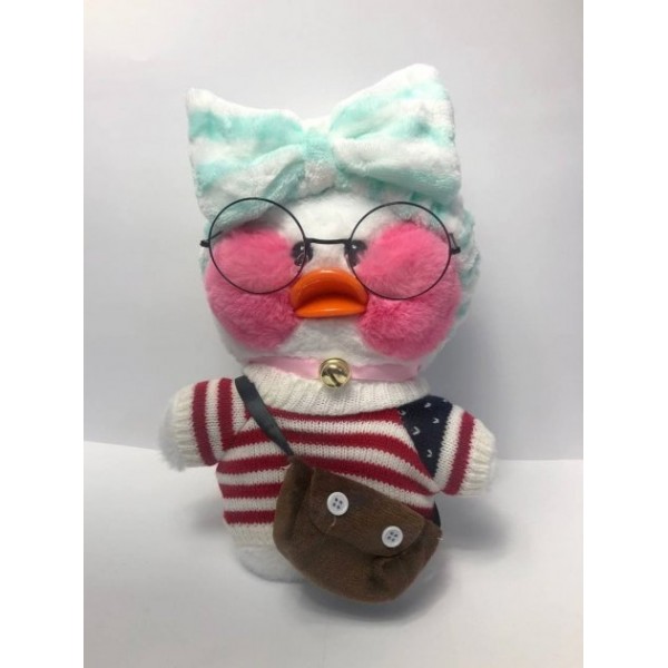

Мягкая игрушка Плюшевая Лалафанфан Уточка Lalafanfan Duck в одежде 31 см белый голубой