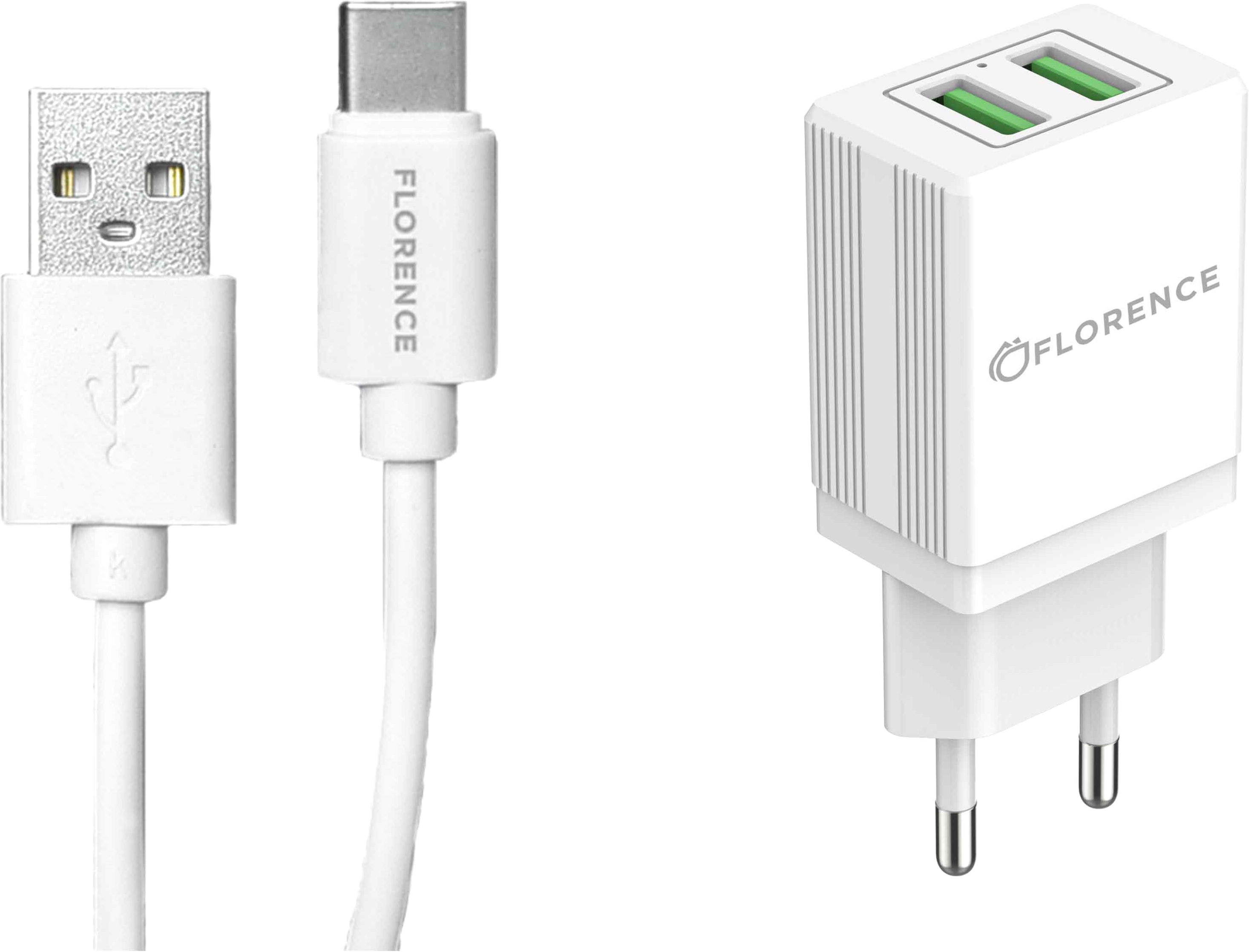 

Сетевое зарядное устройство Florence 2USB 2A + Type-C Cable White (FL-1021-WT)