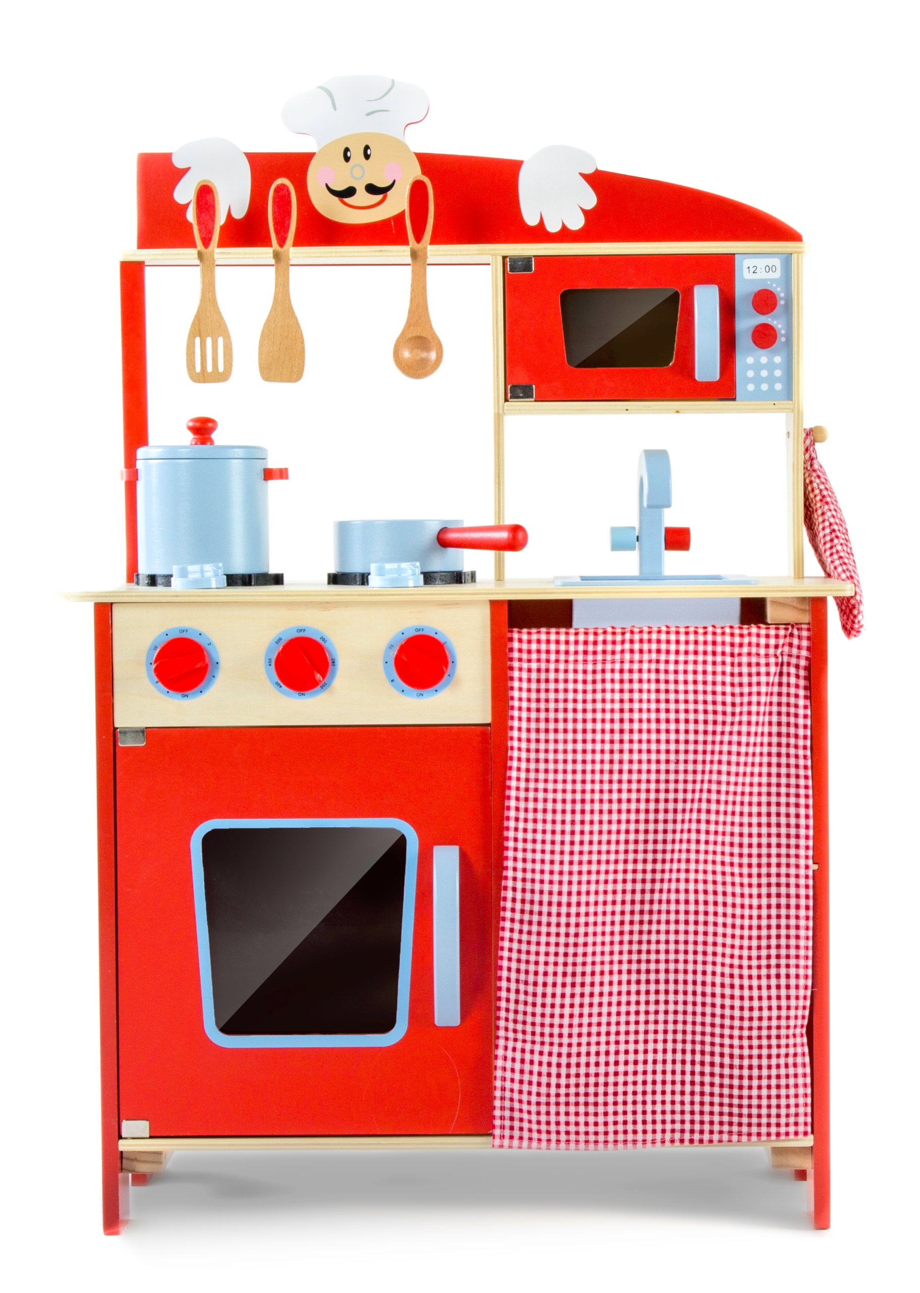 

Детская кухня Tobi Toys W72 из дерева с кухонными аксессуарами Красный