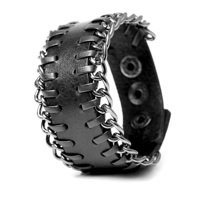 

Кожаный браслет со стальной цепочкой Steel 8044