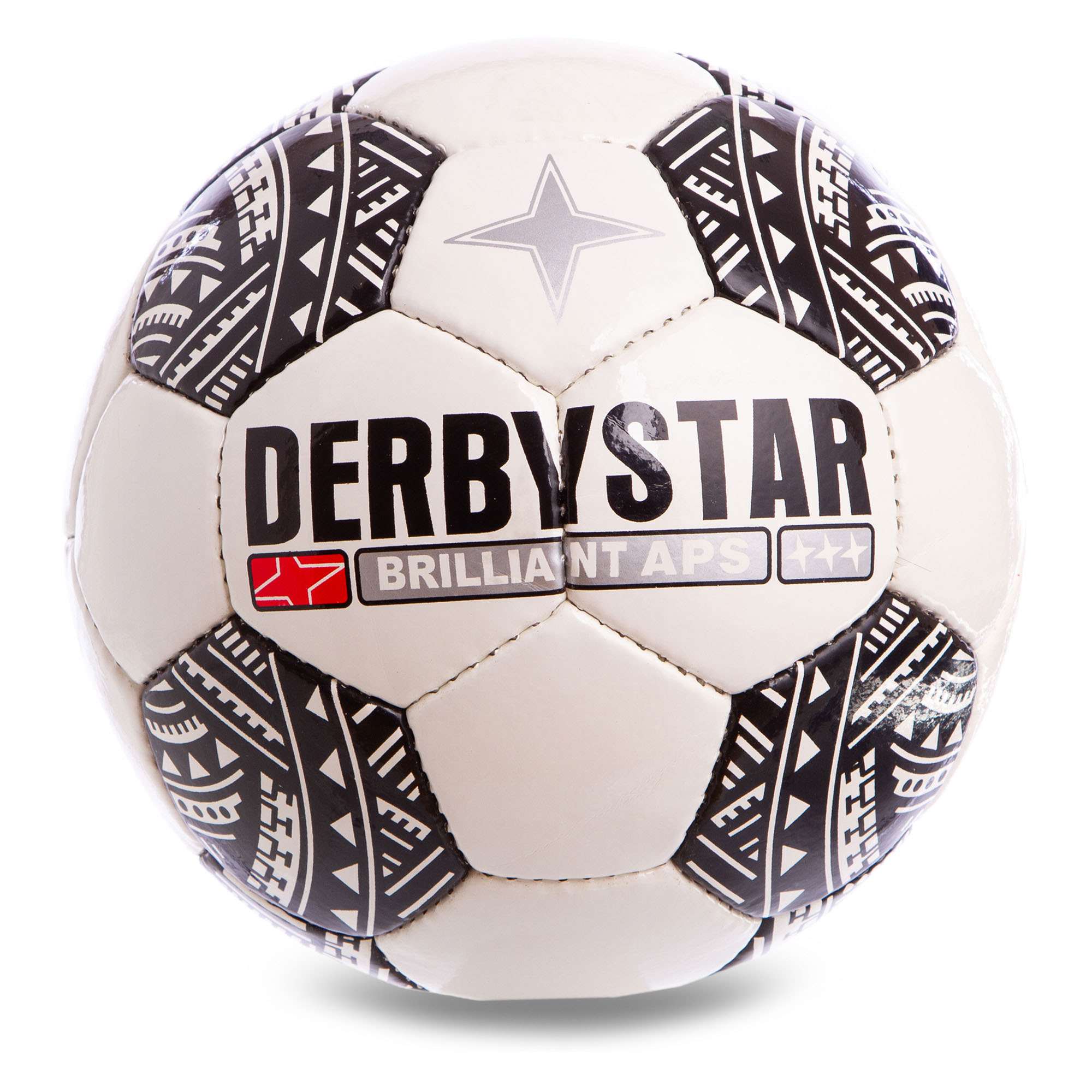 

Мяч футбольный №5 PU ламин. DERBYSTAR BRILLIANT APS FB-2112 /22 (№5, 5 сл., сшит вручную, белый-серый-черный) Replica