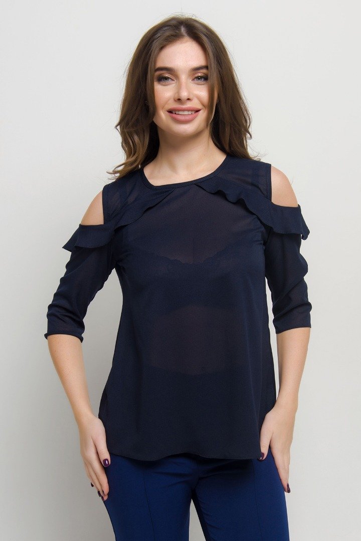 

Блуза FLFashion Аида МБА 1643 с коротким рукавом 48 синяя