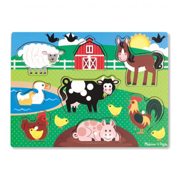 

Деревянная рамка-вкладыш Животные фермы Farm Peg Puzzle Melissa & Doug
