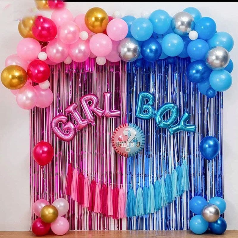 

Набор шаров для фотозоны Мальчик или девочка с фольгированными шторками гендерная вечеринка Розово голубой