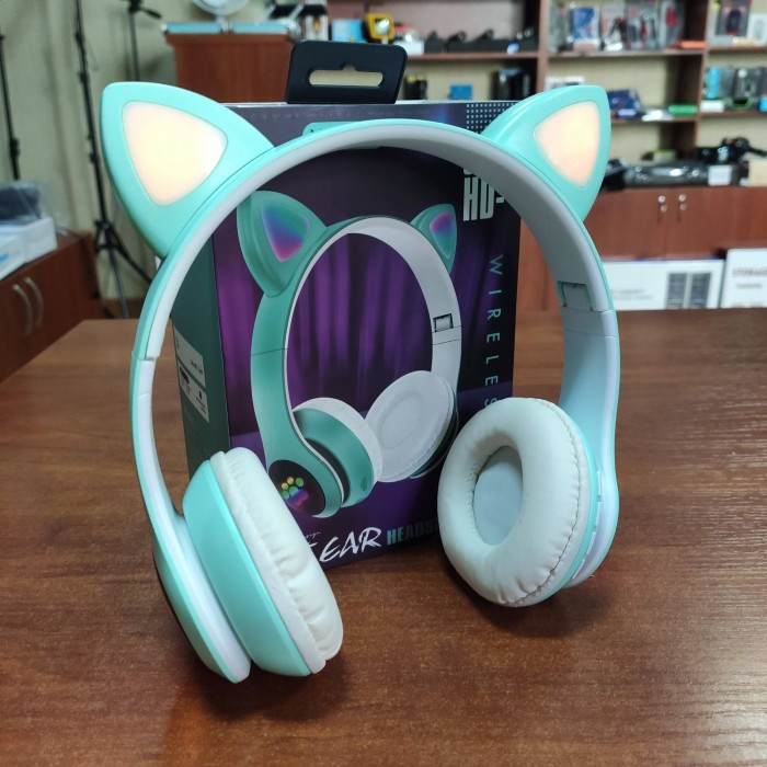 

Беспроводные наушники с кошачьими ушками и RGB подсветкой Cat VZV-24M Бирюзовые