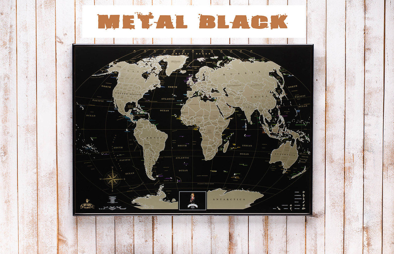 

Скретч карта MyMap Black Edition в металлической раме Black