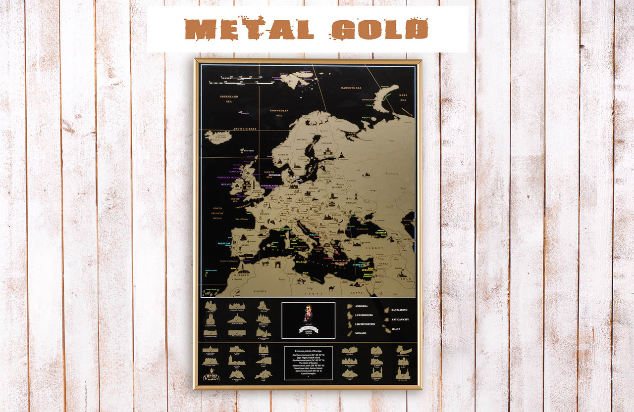 

Скретч карта MyMap Europe Edition в металлической раме Gold