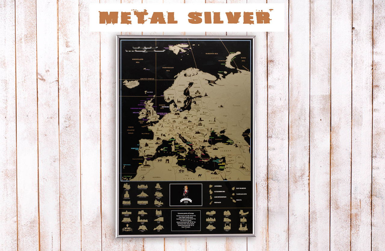 

Скретч карта MyMap Europe Edition в металлической раме Silver