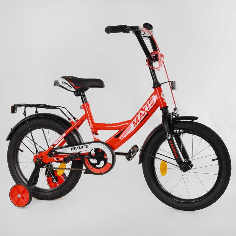 

Велосипед 16" дюймов 2-х колёсный "CORSO" MAXIS-16904 ручной тормоз, звоночек, сидение с ручкой, доп. колеса, Красный