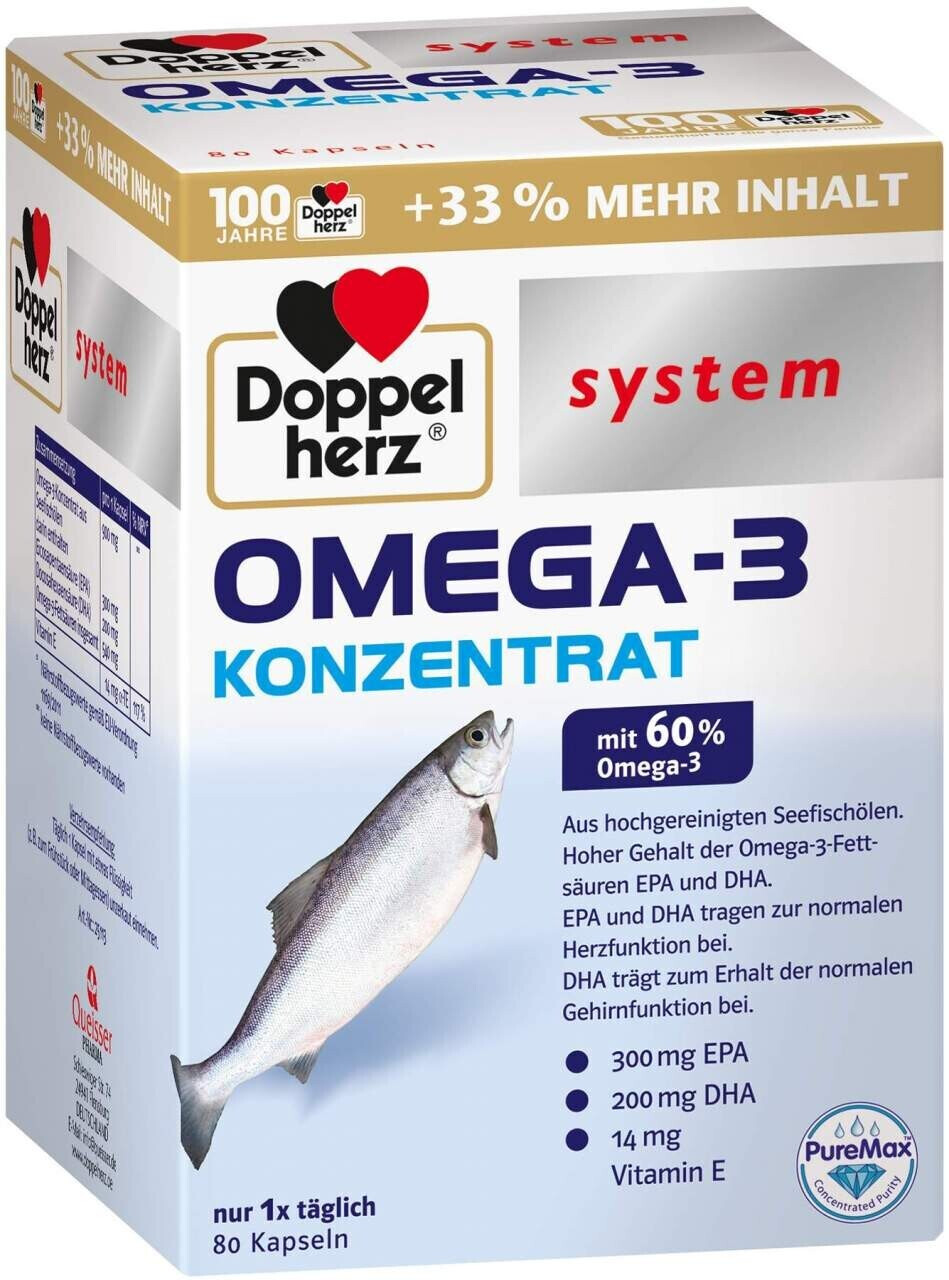 

Doppelherz System Omega 3 Konzentrat 900 мг EPA-300 мг, DHA-200 мг + Витамин Е - 14 мг 80 капсул