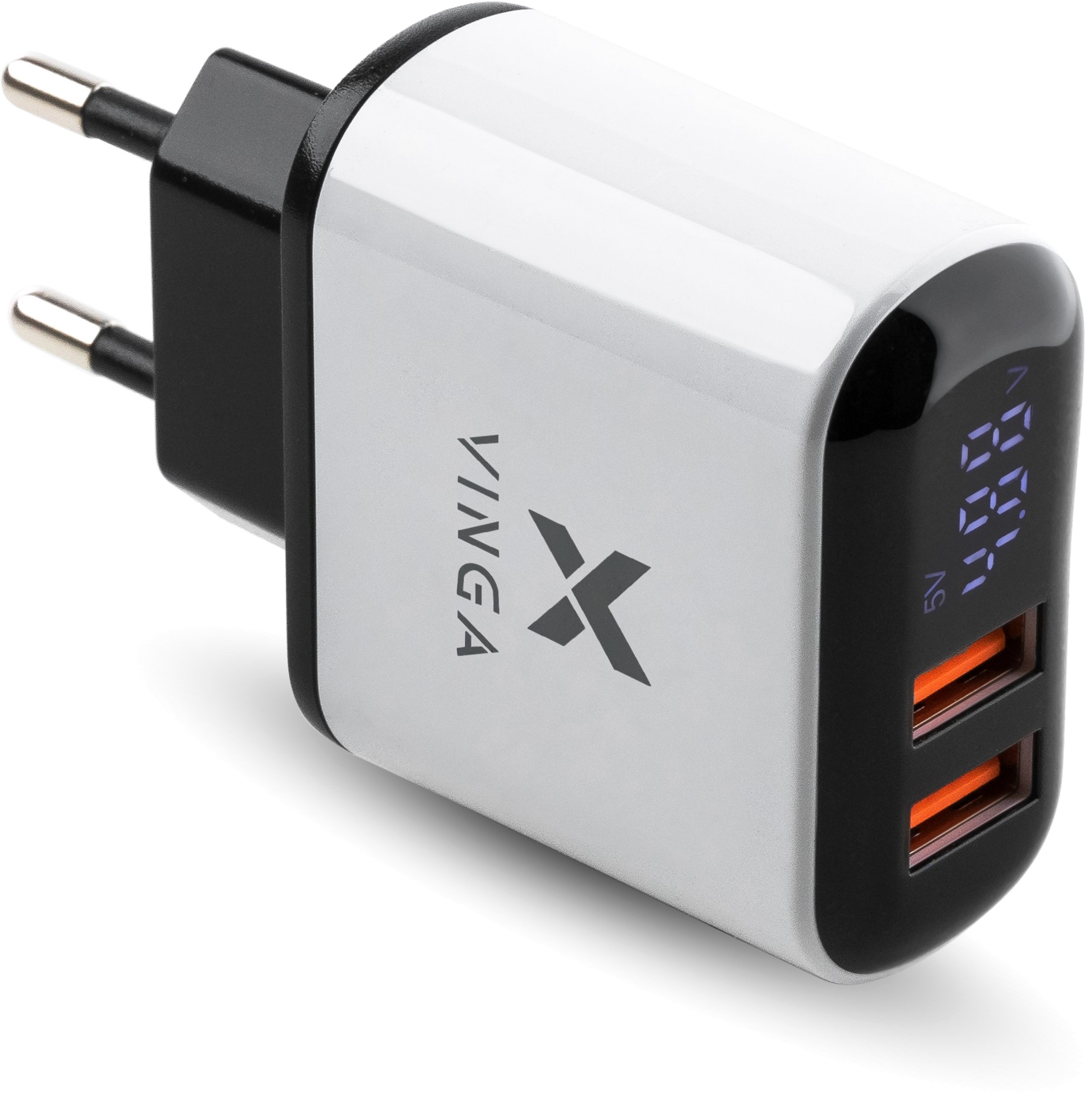 

Зарядное устройство Vinga 2 Port QC3.0 Display Wall Charger