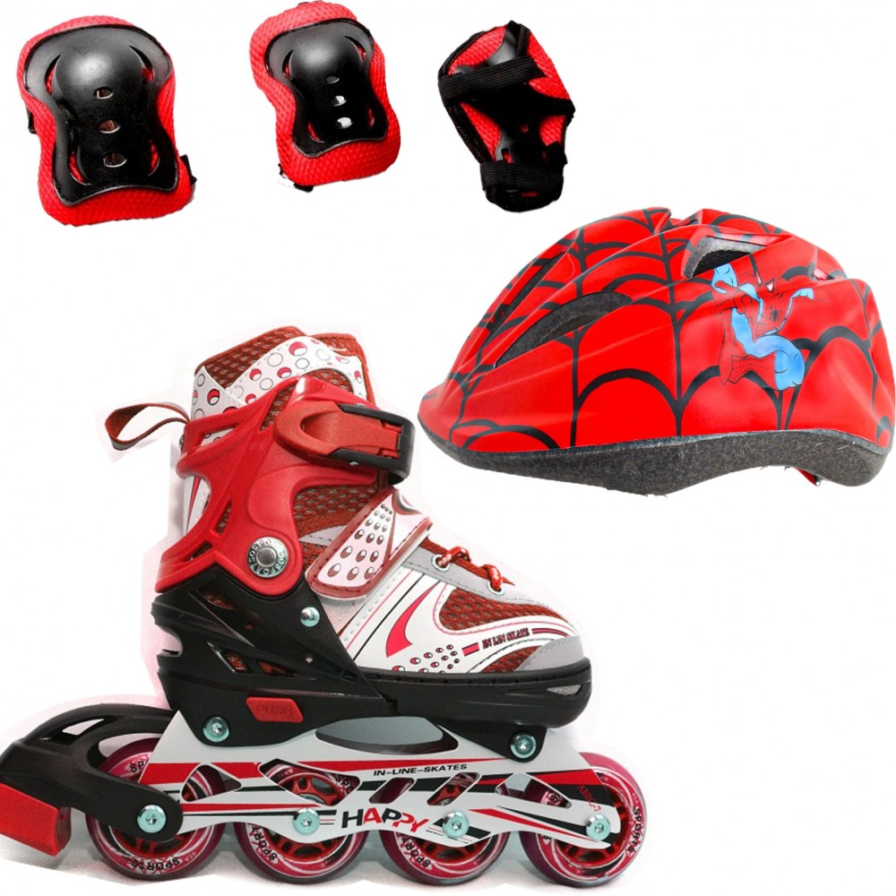 

Роликовые коньки Ролики детские Набор Happy Combo Disney ( + защита + шлем ) 34-38, Spider New (красный) (2T3007E)