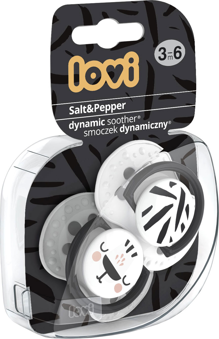 

Пустышка Lovi Salt & Pepper силиконовая динамическая 3-6 месяцев Белая с серым 2 шт (22/878)